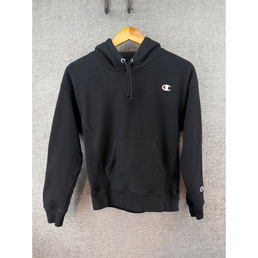 Champion Reverse Weave Hoodie Black Pullover Sweatshirt GF757 Mens Small